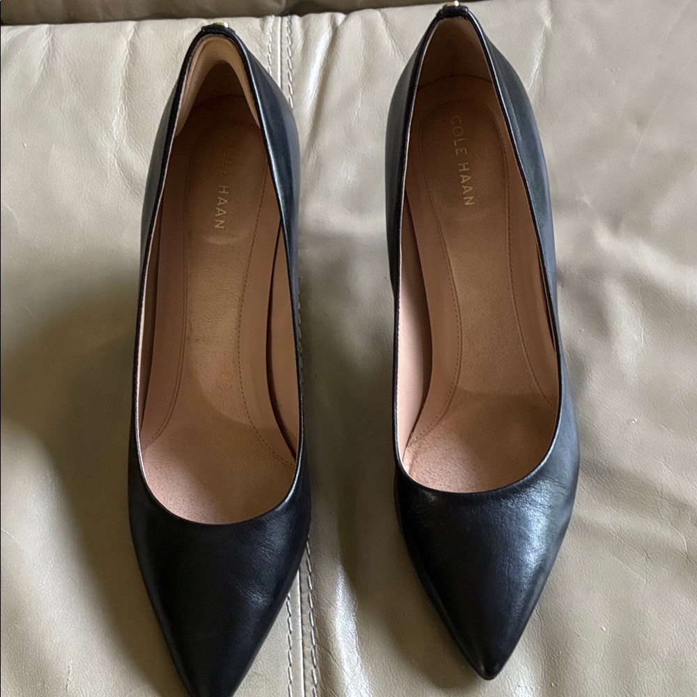 Cole Haan Black Pointed-Toe Leather Pumps